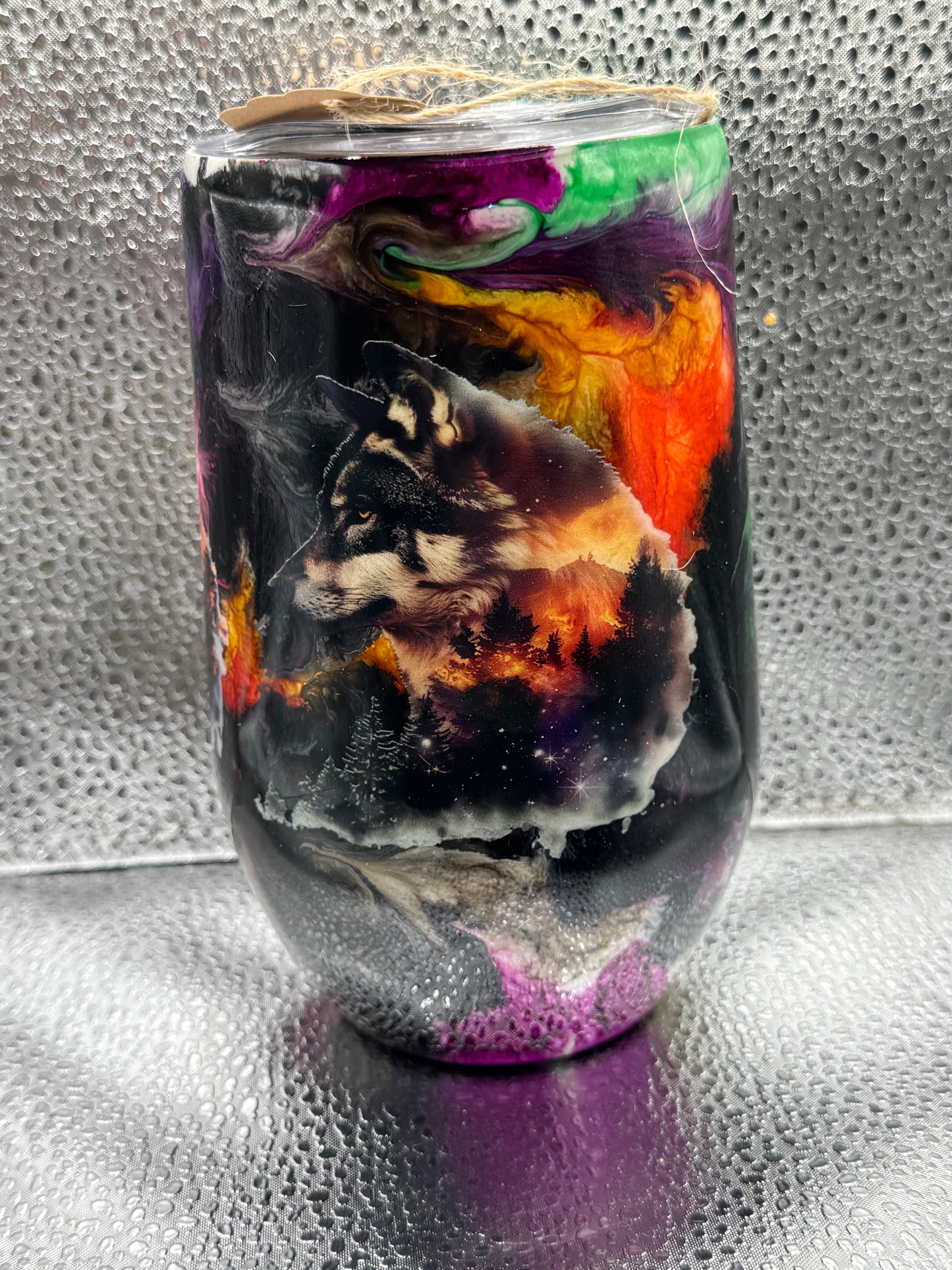 49- 3 wolf wine glass