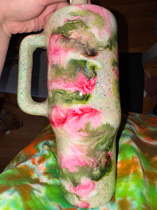 #111 40oz glitter pink & green