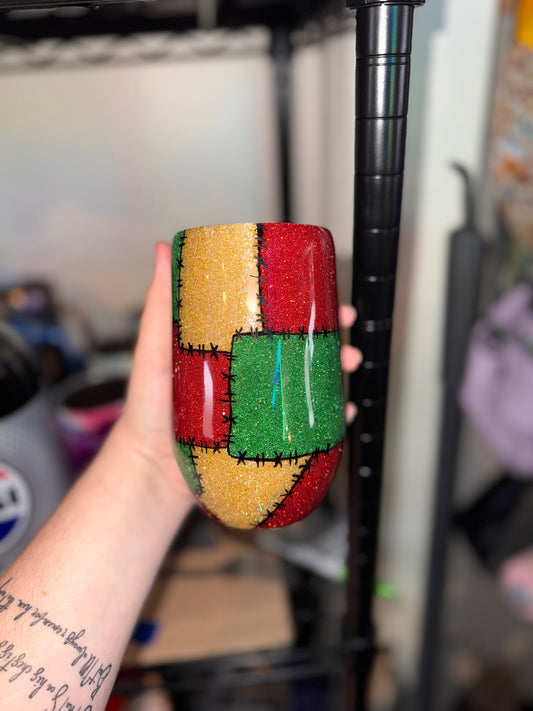 10- 16oz patchwork wineglass